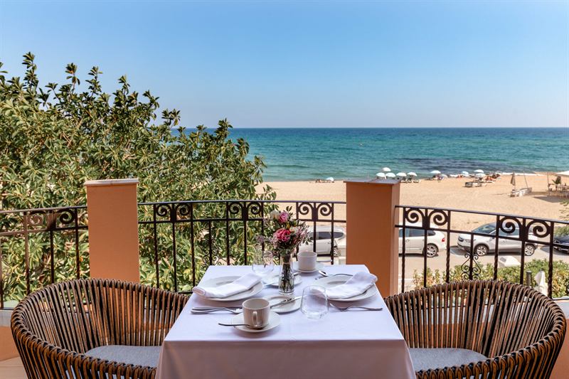 Terrace tables looking out over the sea